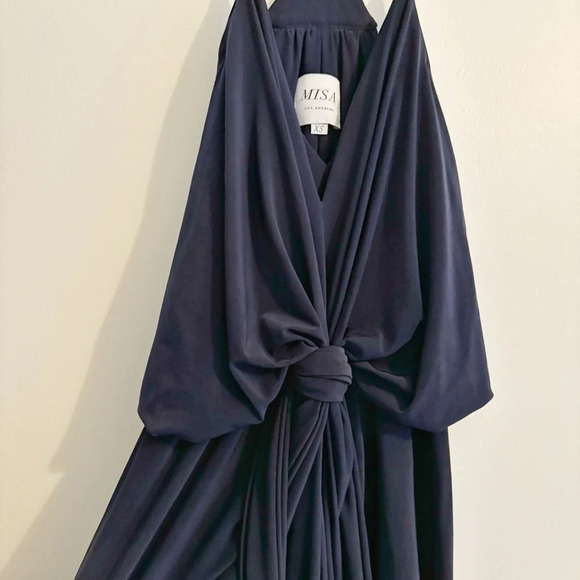 MISA Los Angeles Domino Dress Draped Ruched Knee Length Navy Size XS Cocktail - Picture 5 of 8